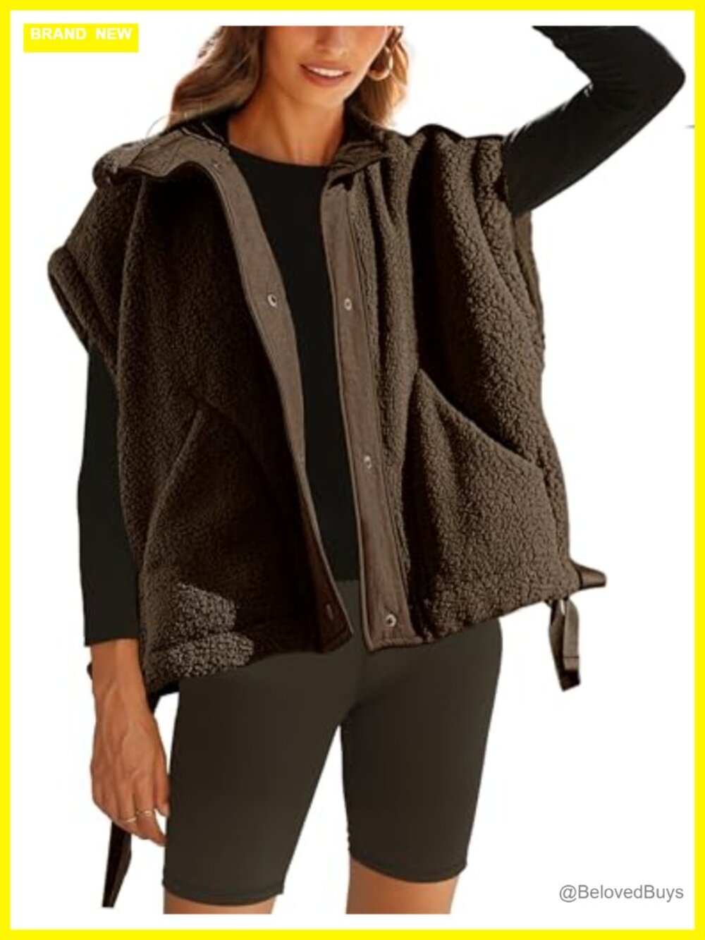 Oversized Sherpa Fleece Vest Casual Sleeveless Button Jacket